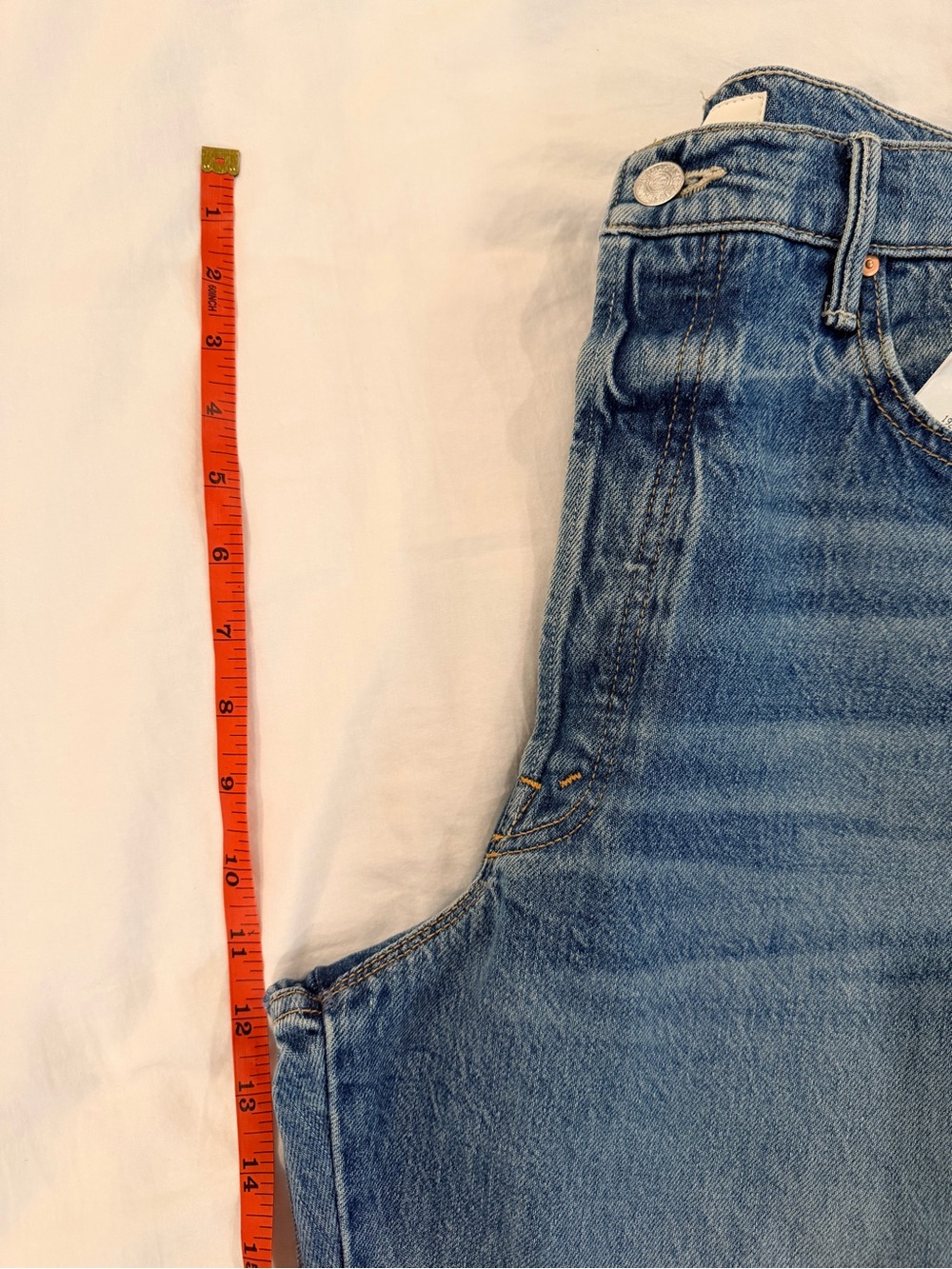 MOTHER Blue Denim Flare Jeans with Tan Fringe - Picture 7 of 10